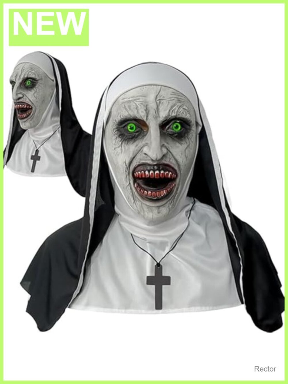 Halloween Supernatural Horror Full Head Nun Mask with Cross Necklace